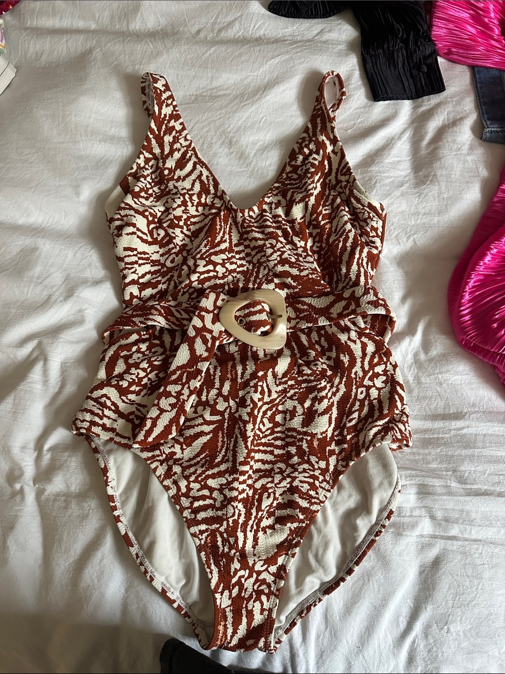 Women Time and Tru Animal Crinkle One Piece Swimsuit
